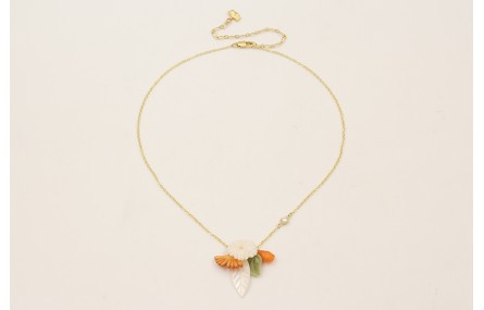 Collar hoja curva, flor, abanico todo de nacar con