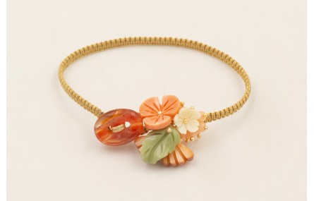 Pulsera cierre eslabón jade marrón, hoja y flores 