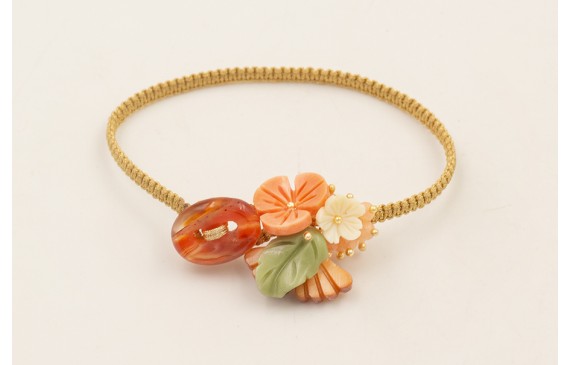 Pulsera cierre eslabón jade marrón, hoja y flores 