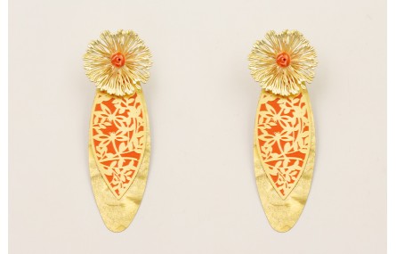 Pendientes flor grande con flor de resina coral, c