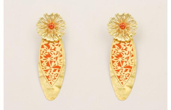 Pendientes flor grande con flor de resina coral, c