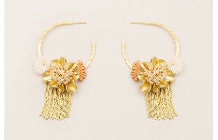 Pendientes aro labrado con colgante fleco, flor na
