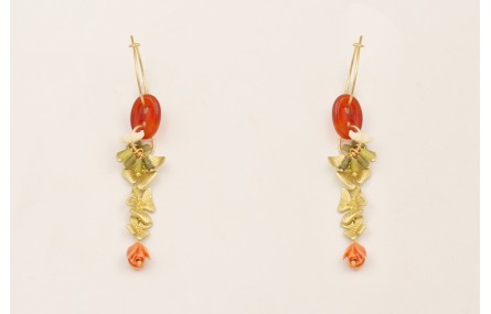 Pendientes aro pequeño, eslabón jade marrón, trio 