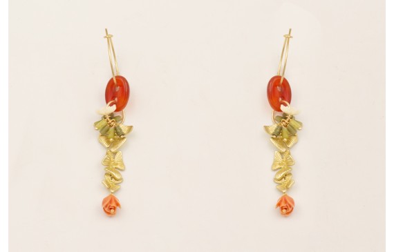 Pendientes aro pequeño, eslabón jade marrón, trio 