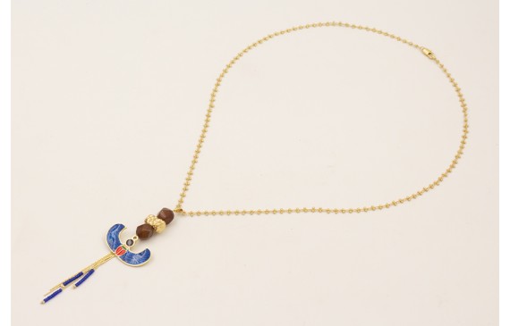 Collar esfinge egipcia esmalte azul, facetadas mar