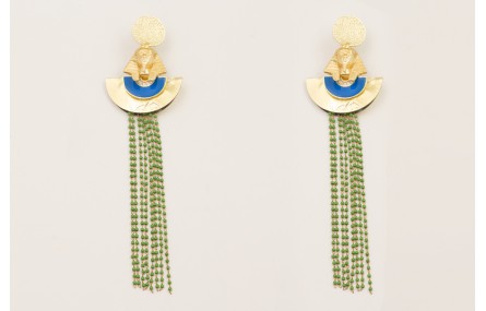 Pendientes disco dorado mate con faraón esmaltado 