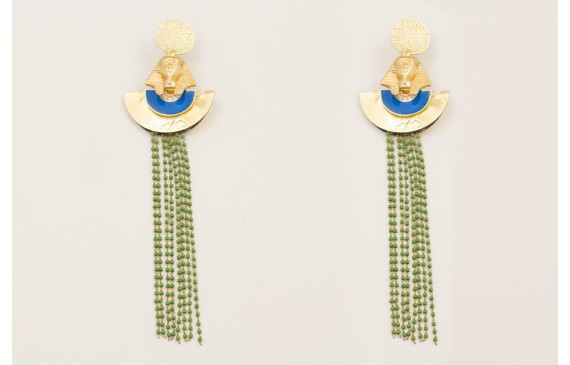 Pendientes disco dorado mate con faraón esmaltado 