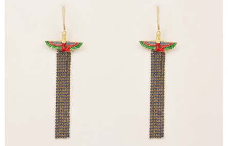 Pendientes fleco strass azul marino con esfinge Is