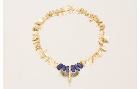 Collar cadena listones dorados mate con gotas lapí