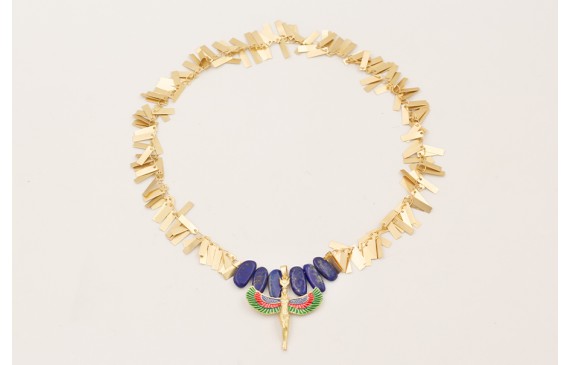 Collar cadena listones dorados mate con gotas lapí