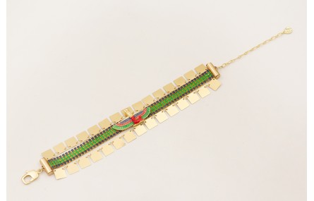 Pulsera cadena de strass verde y azul marino con c