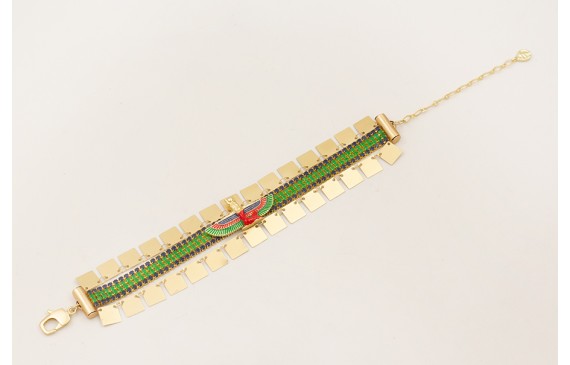 Pulsera cadena de strass verde y azul marino con c