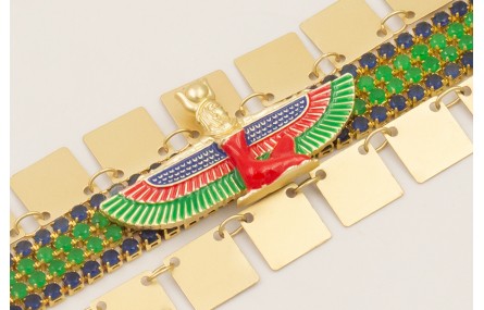 Pulsera cadena de strass verde y azul marino con c