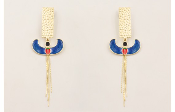 Pendientes esfinge esmaltada azul, negro,rojo con 