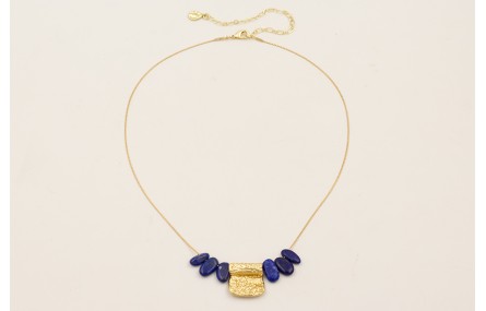 Collar cadena fina dorada con gotas lapislazuli y 