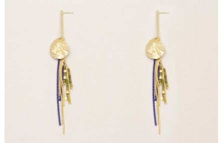 Pendientes perno palo dorado mate con concha marin