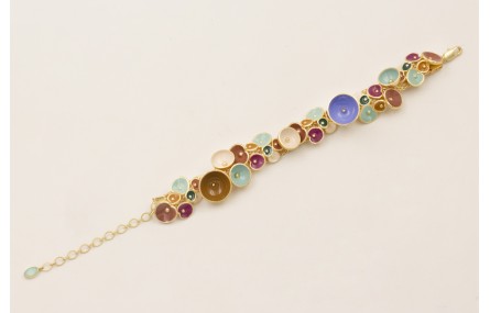 Pulsera cadena malla con semi bolas y colgantes fl