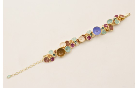 Pulsera cadena malla con semi bolas y colgantes fl