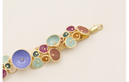 Pulsera cadena malla con semi bolas y colgantes fl