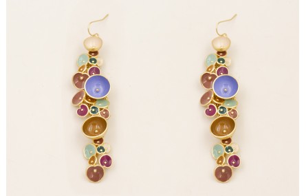 Pendientes malla rombo dorado mate con semi bolas 