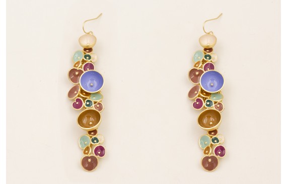 Pendientes malla rombo dorado mate con semi bolas 