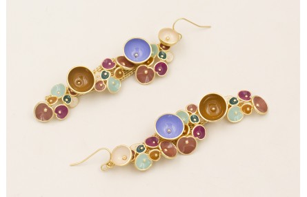 Pendientes malla rombo dorado mate con semi bolas 