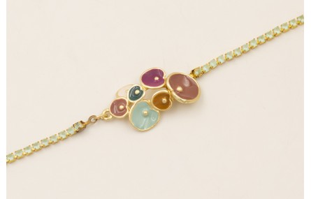 Pulsera cadena strass agua opal con pieza flores e