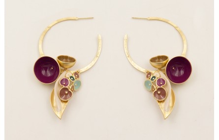 Pendientes aro labrado dorado mate con semibolas e