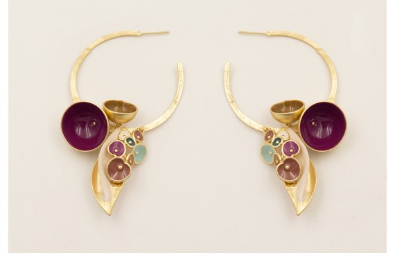 Pendientes aro labrado dorado mate con semibolas e