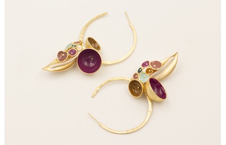 Pendientes aro labrado dorado mate con semibolas e