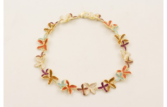 Collar flores dobles esmaltadas turquesa, teja, be