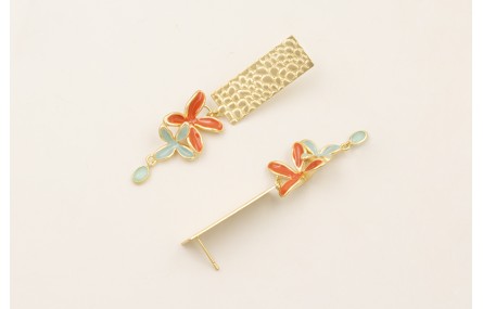 Pendientes flores esmaltadas turquesa y teja colga