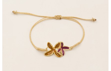Pulsera flores esmlatadas mostaza y cardenal con h
