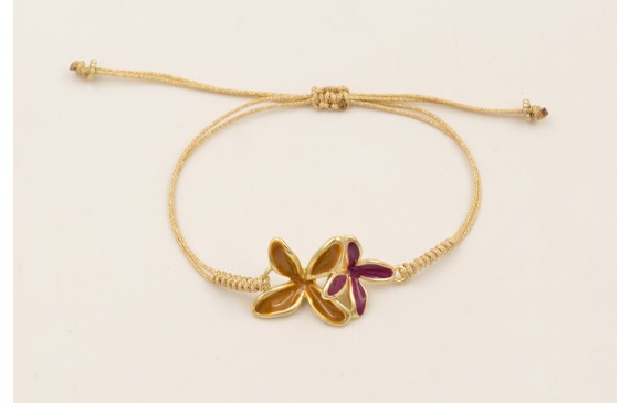 Pulsera flores esmlatadas mostaza y cardenal con h
