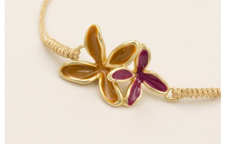 Pulsera flores esmlatadas mostaza y cardenal con h