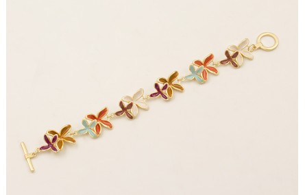 Pulsera flores dobles esmaltadas turquesa, teja, b