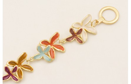 Pulsera flores dobles esmaltadas turquesa, teja, b