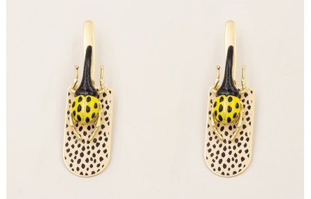 Pendientes escarabajo esmaltado negro, amarillo to