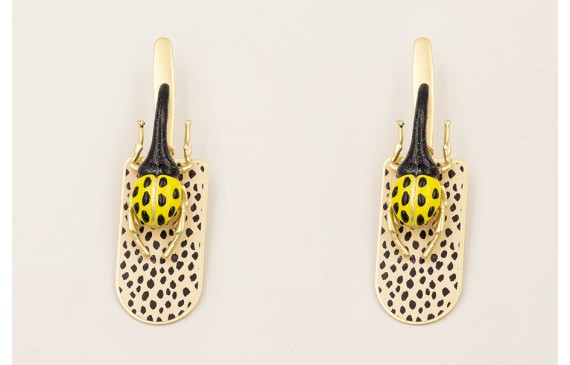 Pendientes escarabajo esmaltado negro, amarillo to