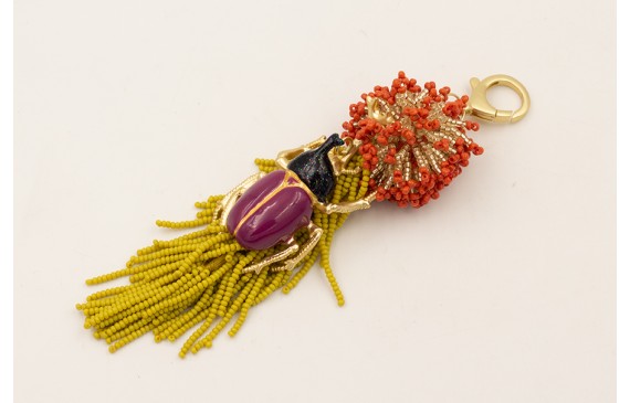 Llavero bola de abalorio cristal y naranja con fle