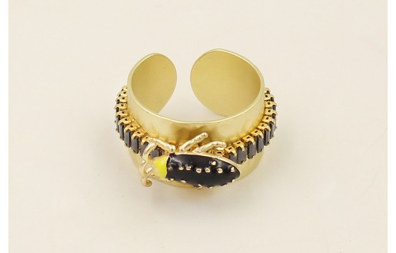 Anillo base dorada mate con escarabajo mini esmalt