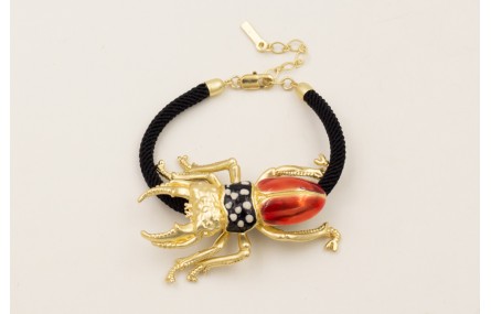 Pulsera cordón retorcido negro con escarabajo esma