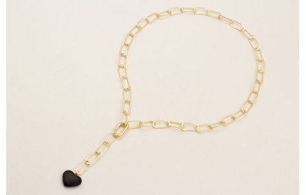 Collar cadena aros ovalados dorados mate con colga