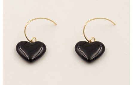 Pendientes corazón esmalte negro con gancho secill