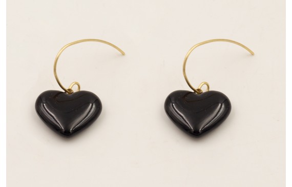 Pendientes corazón esmalte negro con gancho secill