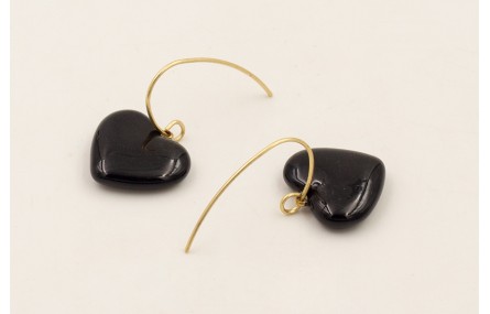 Pendientes corazón esmalte negro con gancho secill