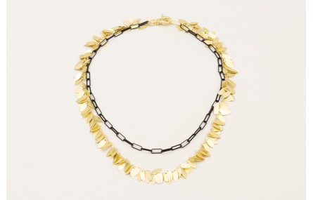 Collar cadena ramilletes rectangulos dorado mate, 