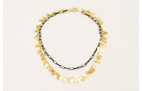 Collar cadena ramilletes rectangulos dorado mate, 