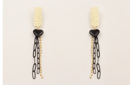 Pendientes fleco cadena esmalte negra, cadena boli