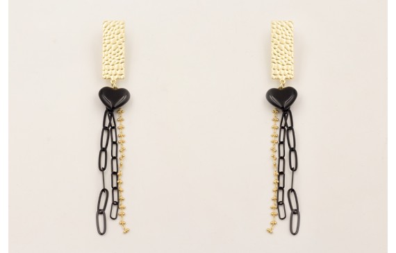 Pendientes fleco cadena esmalte negra, cadena boli